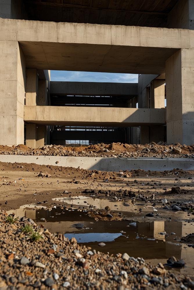 Entwaesserung und Pfuetzenmanagement am Rohbau im Fruehling