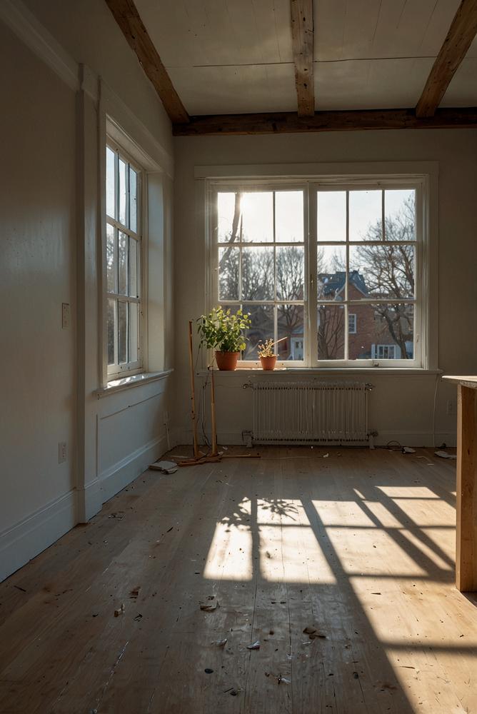 Helles modernes Zimmer mit sichtbaren Strukturprüfungen