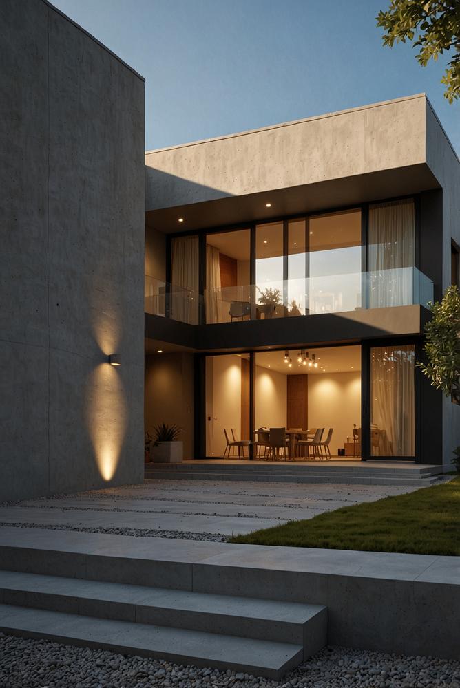 Helles Fassadenlicht betont moderne Hausarchitektur