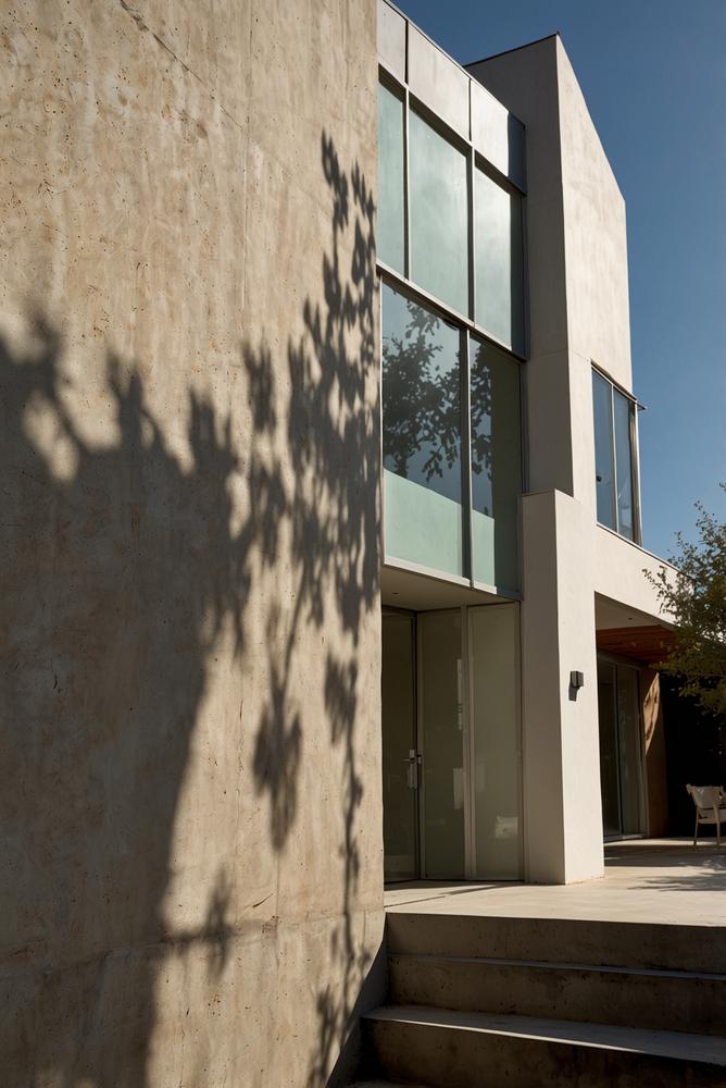 Helle moderne Fassade nach Schimmelentfernung, sonnendurchflutet