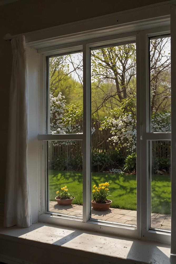 Sauberer Fensterfalz und Ablaufleiste im Frühling