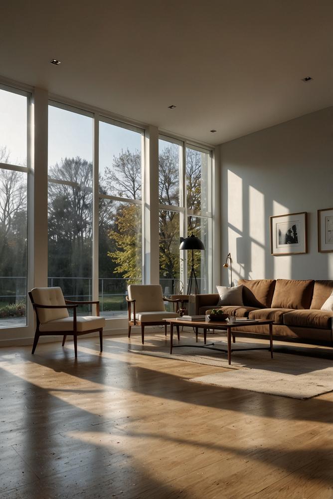 Helle, gepflegte neue Fenster mit Sonneneinstrahlung