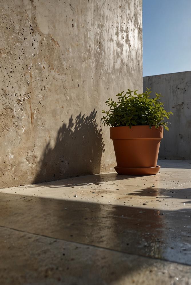 Helle Terrasse mit frostbedingten Abplatzungen und Rissen