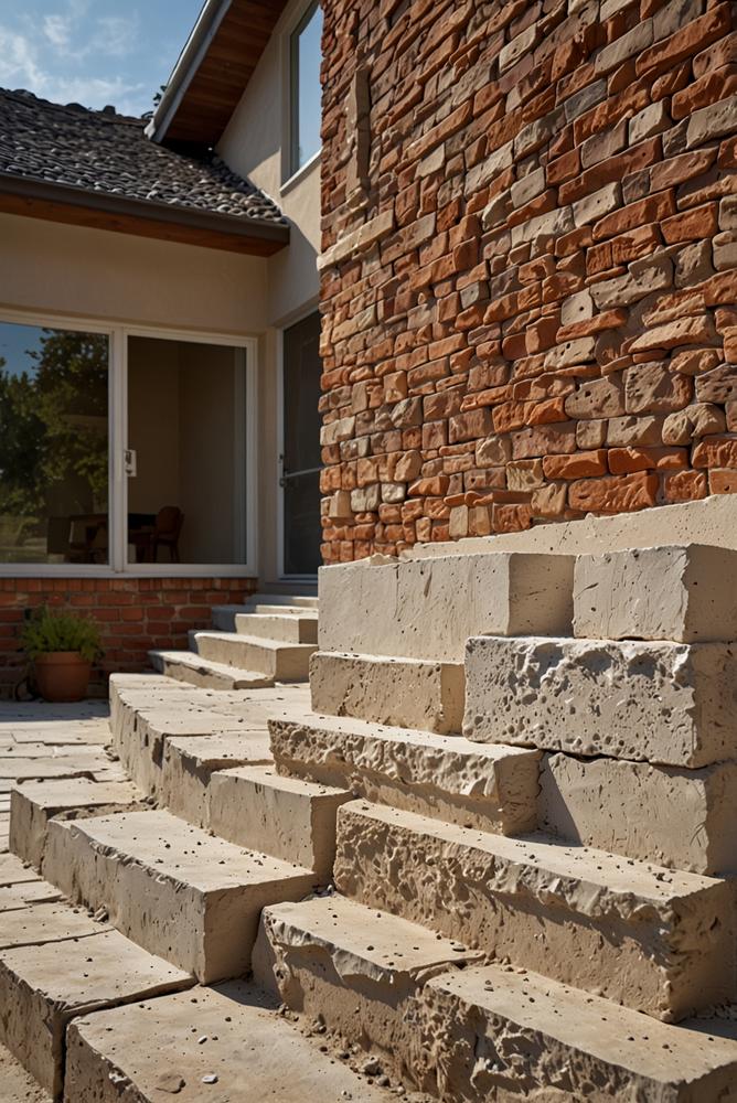 Helles Bild eines Hauses mit Frostschäden am Mauerwerk