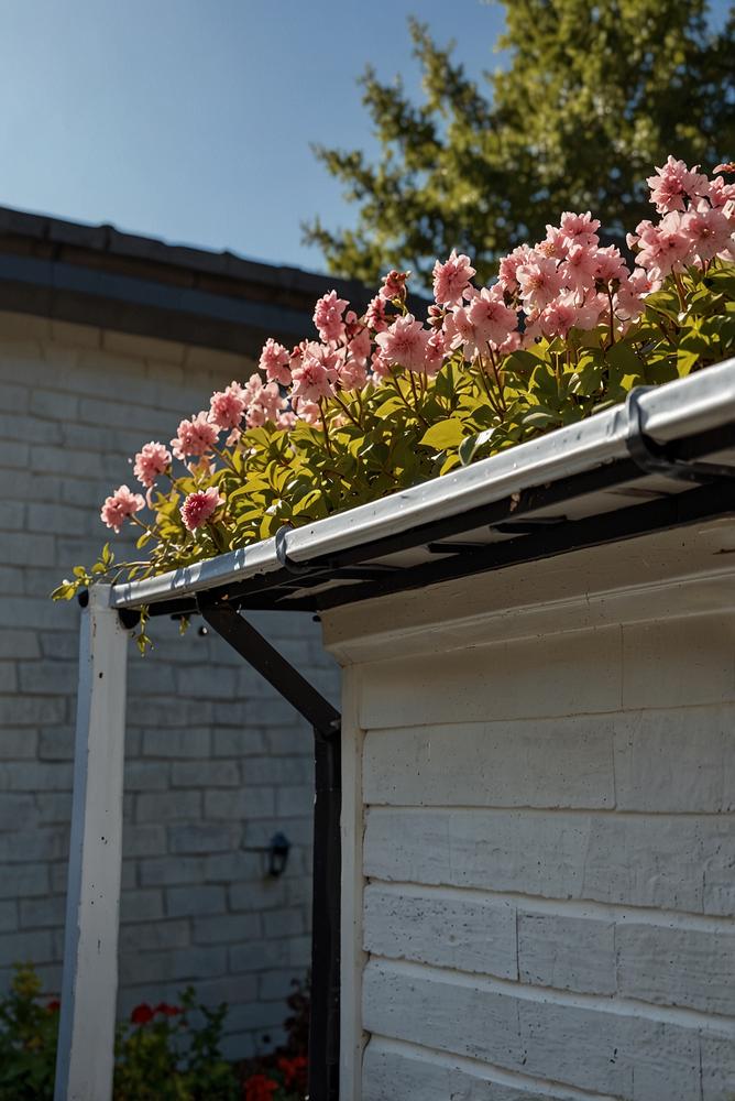 Saubere und helle Dachrinnen und Fallrohre im Fruehjahr