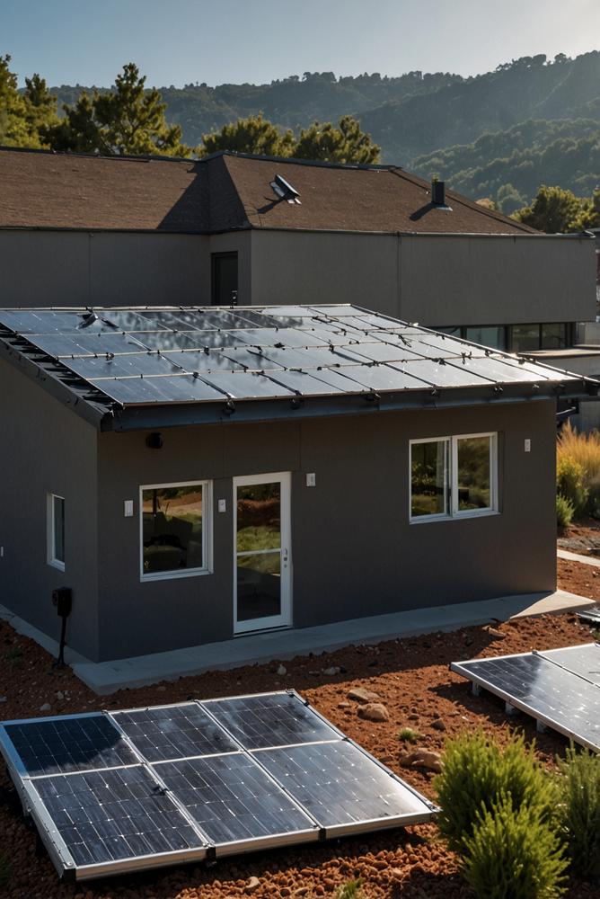 Solaranlage auf Hausdach bei hellem Sonnenschein