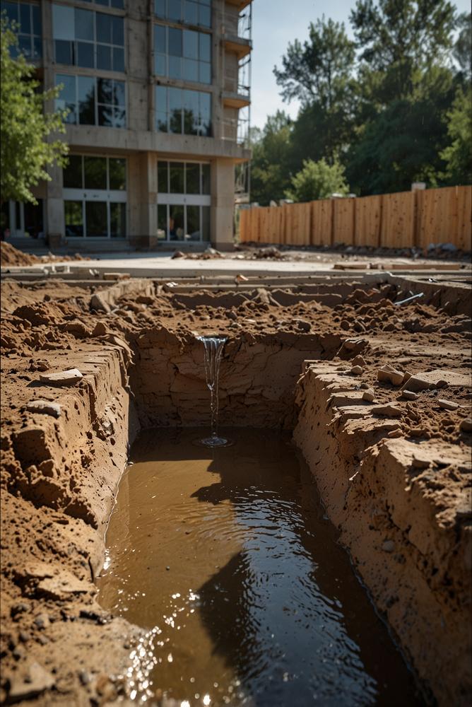 Hausbau im Frühling mit Regen- und Drainageplanung hell und einladend