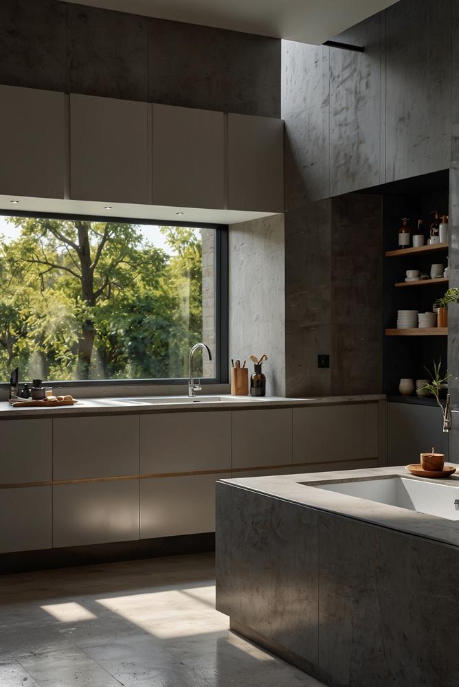 Helle und moderne Küche und Bad mit funktionalen Armaturen und Elektroinstallation