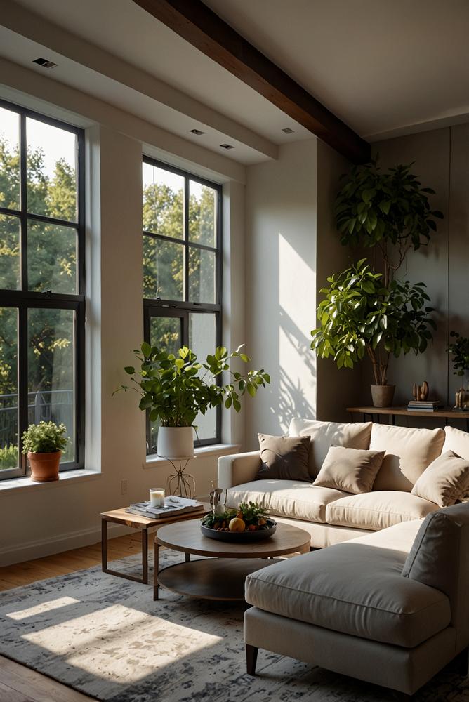 Helles, modern renoviertes Wohnzimmer mit viel Sonnenlicht