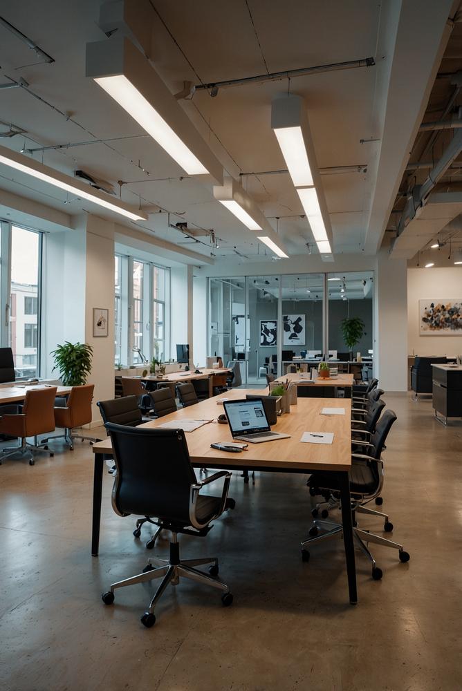 Helle lichtdurchflutete Planungsraum mit Bauplaenen