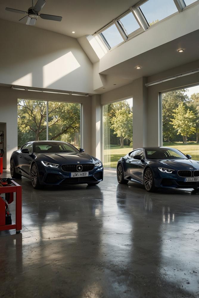 Moderne Garage mit LED-Beleuchtung und Steckdosen