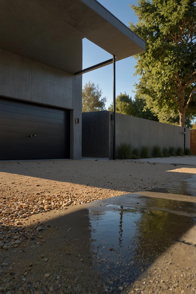 Garage mit Entwässerung und Frostschutz im Frühling