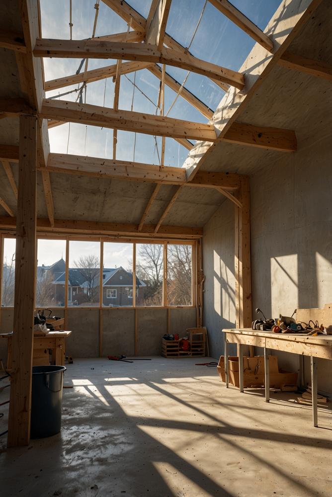 Helle Garage im Bau mit Handwerkern und Kostenplanung