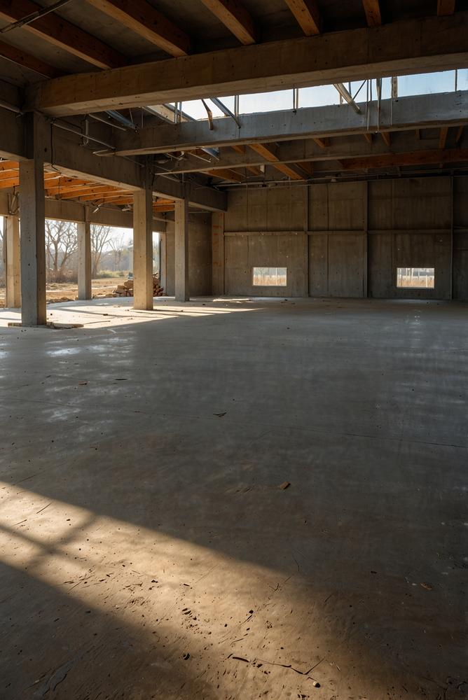 Garage Fundament und Bodenplatte im Fruehling hell und modern