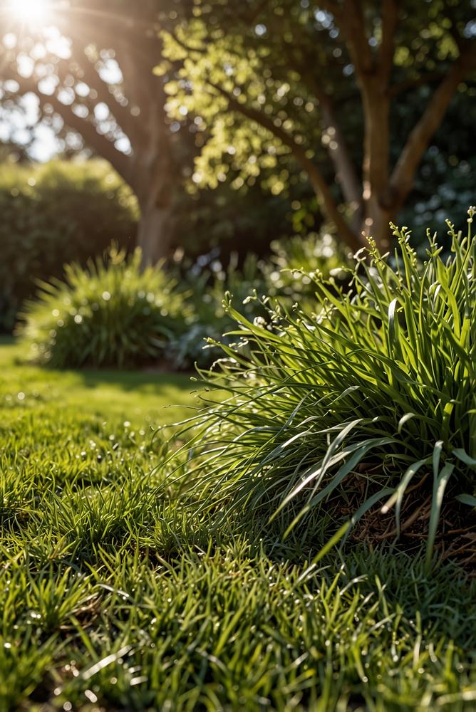 Heller, gepflegter Gartenrasen mit Licht und Schatten