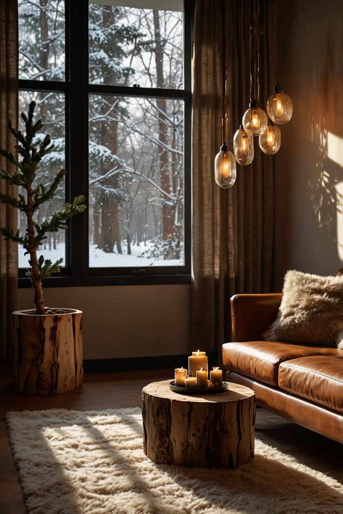 Holzscheiben Christbaumschmuck mit Lederschleife winterlich