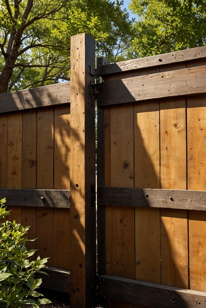 Helles Holztor an der Einfahrt im Frühling