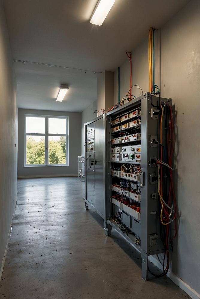 Helle moderne Kellerbeleuchtung und Elektroinstallation zur Sicherheit