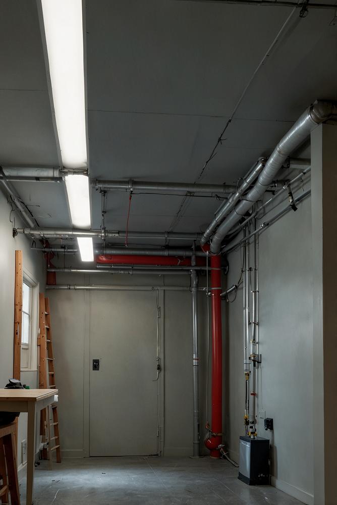 Helle moderne Kellerräume mit Installationen und Tageslicht