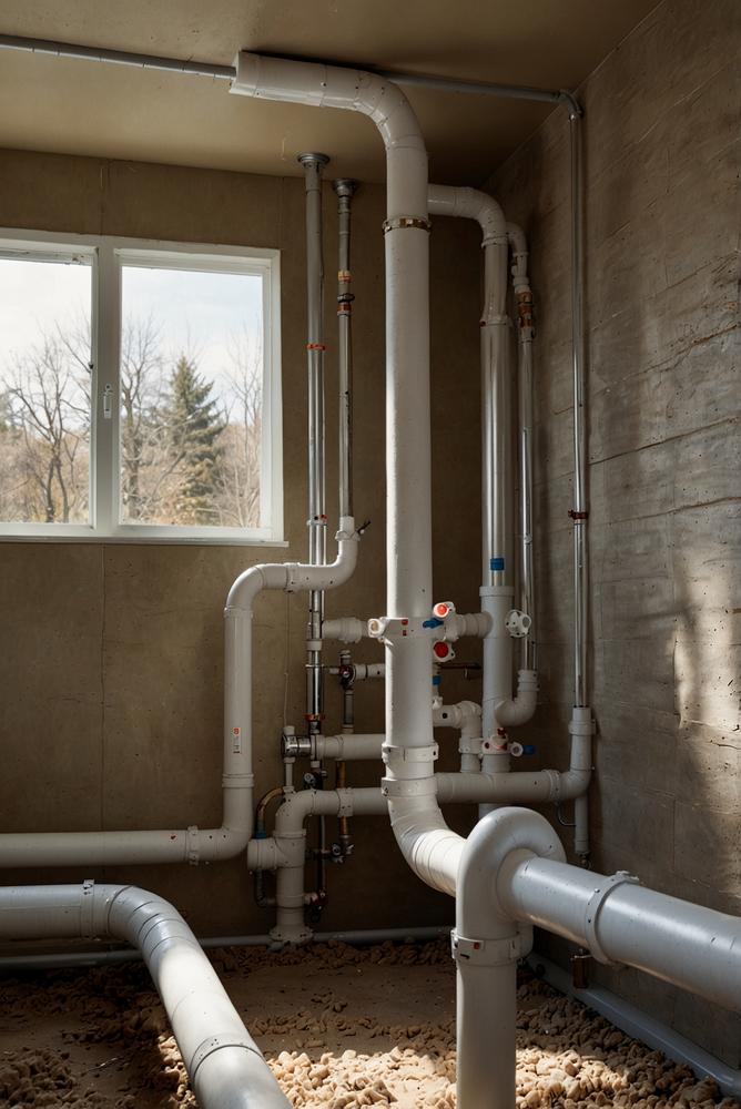 Keller mit Rohrleitungen und Rohrisolierung hell und freundlich
