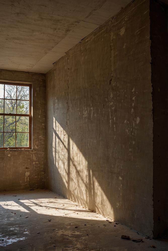 Helle Kellerwand mit Frostschäden und Feuchtigkeitsstellen