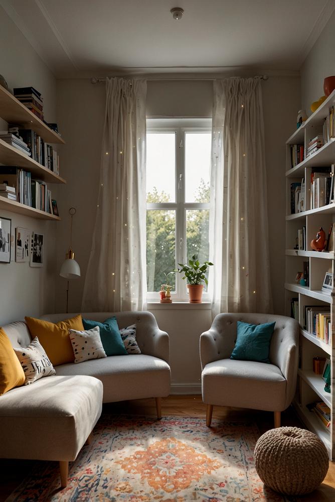 Helle und gemütliche Leseecke im Kinderzimmer