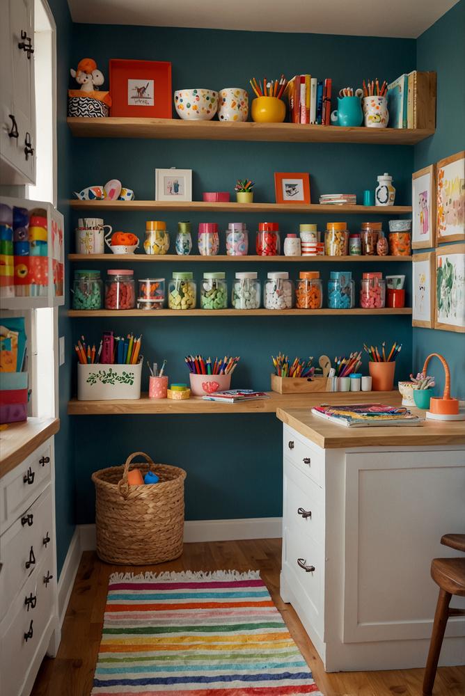 Helle kindgerechte Bastelstation im Kinderzimmer