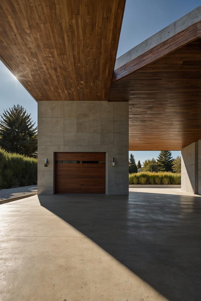 Fassadenmaterialien und Stil einer lichtdurchfluteten Frühlingsgarage