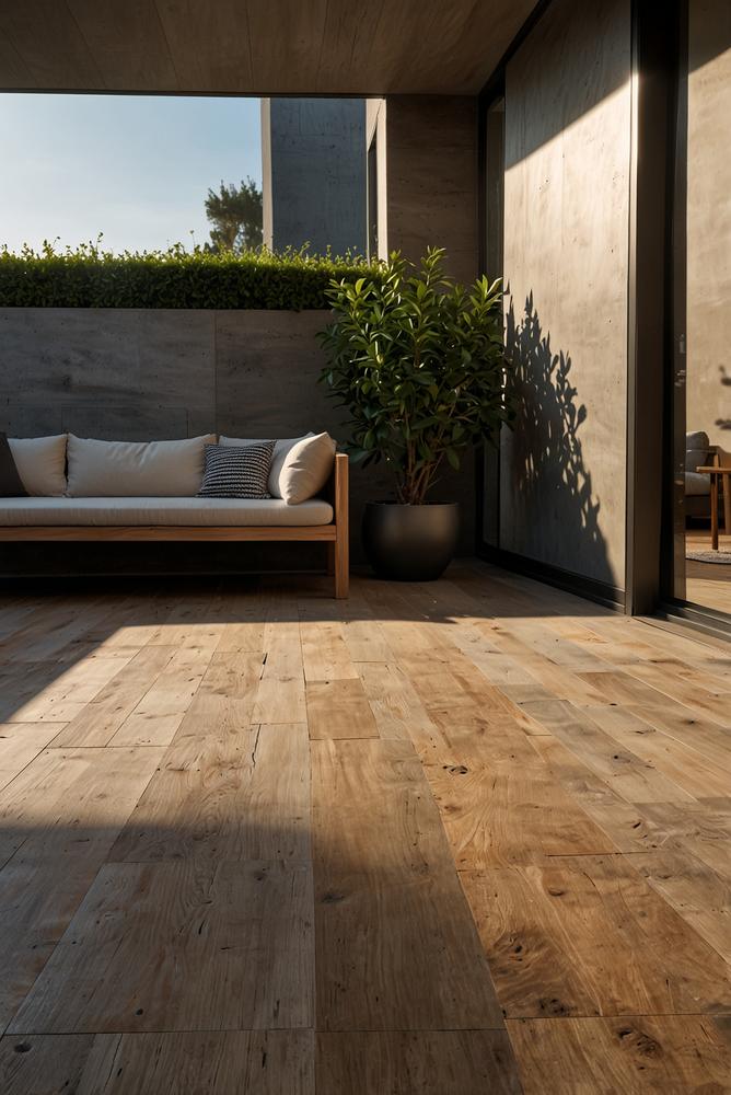 helle terrasse mit holz wpc und stein materialien