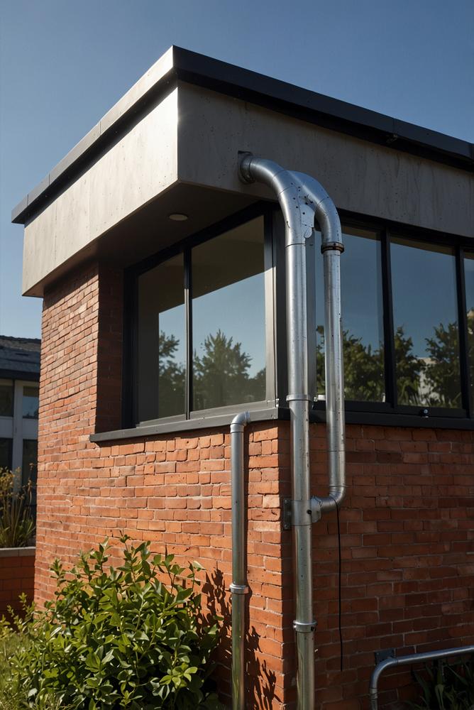 Helle Dachrinnen und Fallrohre am modernen Haus