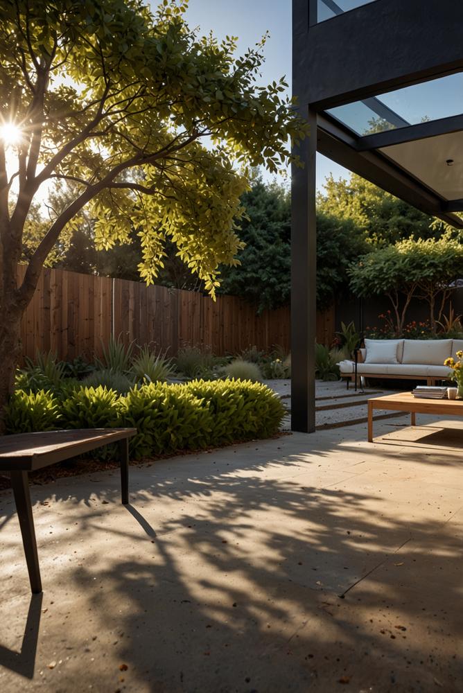 Hell und luftiger Garten mit entferntem Müll und Laub