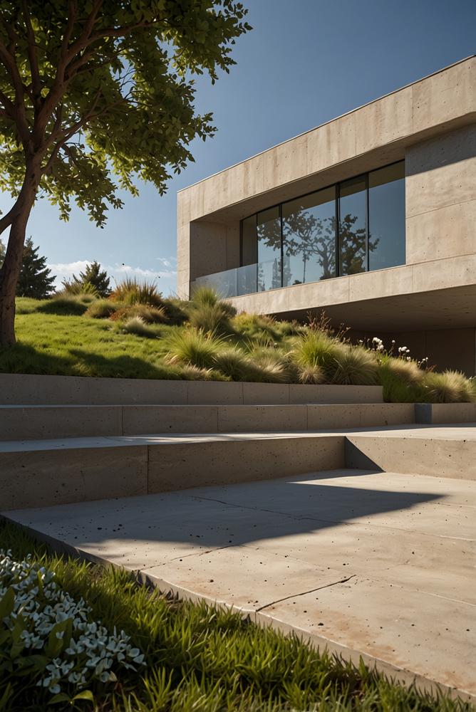 Gelände-Neigung am Fundament bei Frühlingswetter