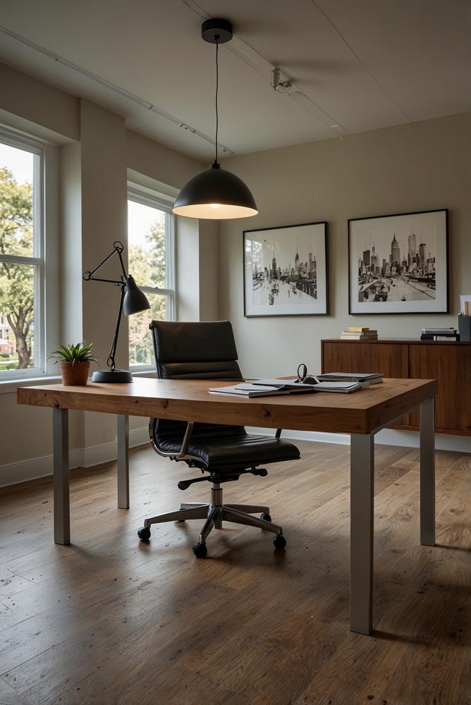 Modernes Home Office mit Bauzeitplan und Meilensteinen