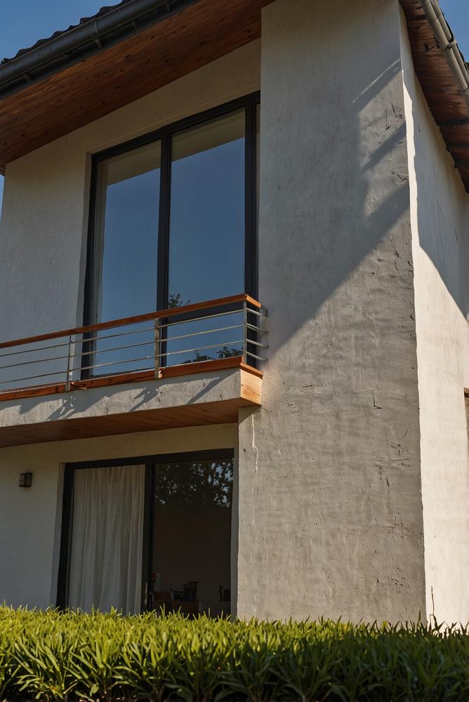 Saubere Regenrinne am Haus unter strahlendem Sonnenschein