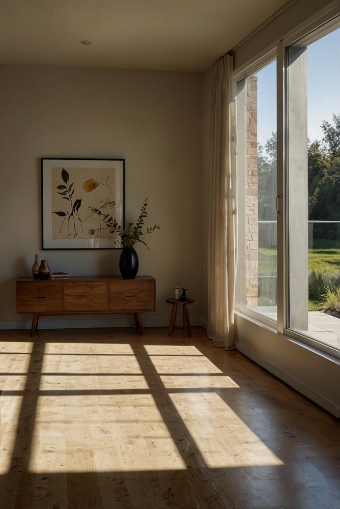 Helles Wohnzimmer mit Blick auf Wände und Bodenbelag nach Winter-sanierung