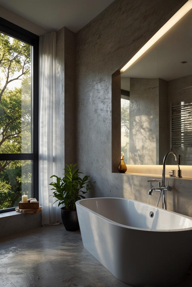 Helles Badezimmer nach dem Duschen mit offener Fensterluft