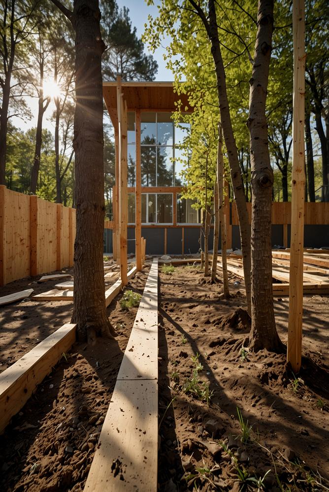 Geschützter Baum und Garten beim Rohbau im Frühling