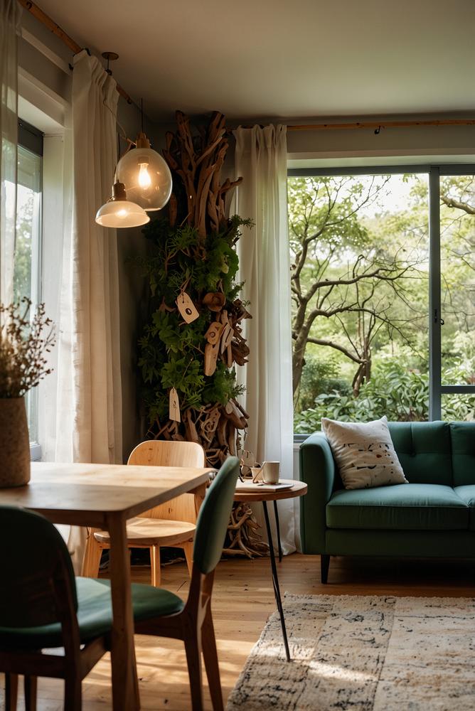 Heller Schwemmholz-Adventskalender mit grünem Moos