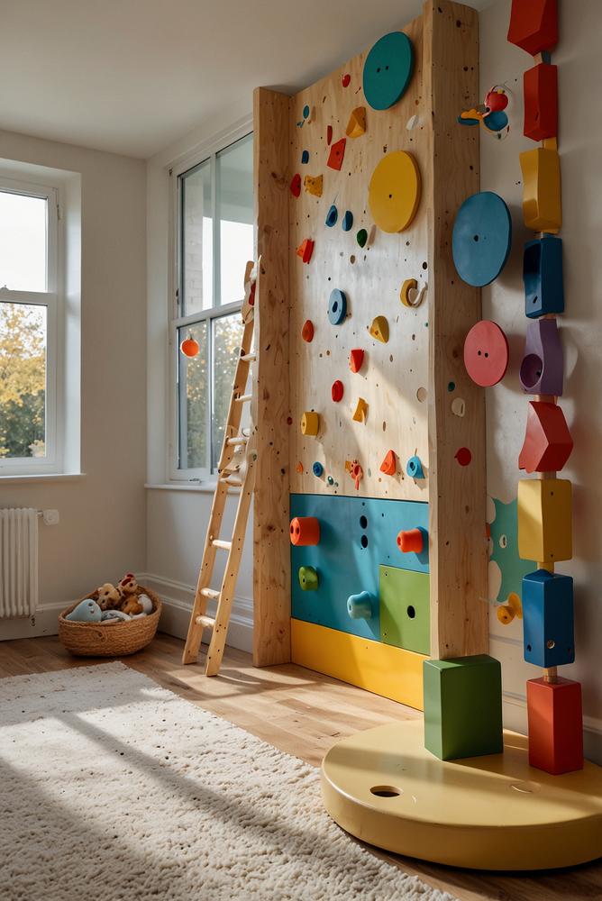 helles kinderzimmer mit kletterspielbord und spielbereich