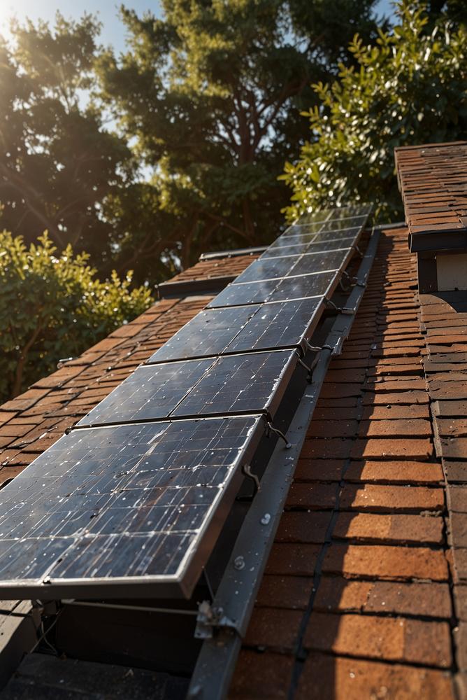 Helle Solaranlage mit Aufdachmontage auf modernem Haus