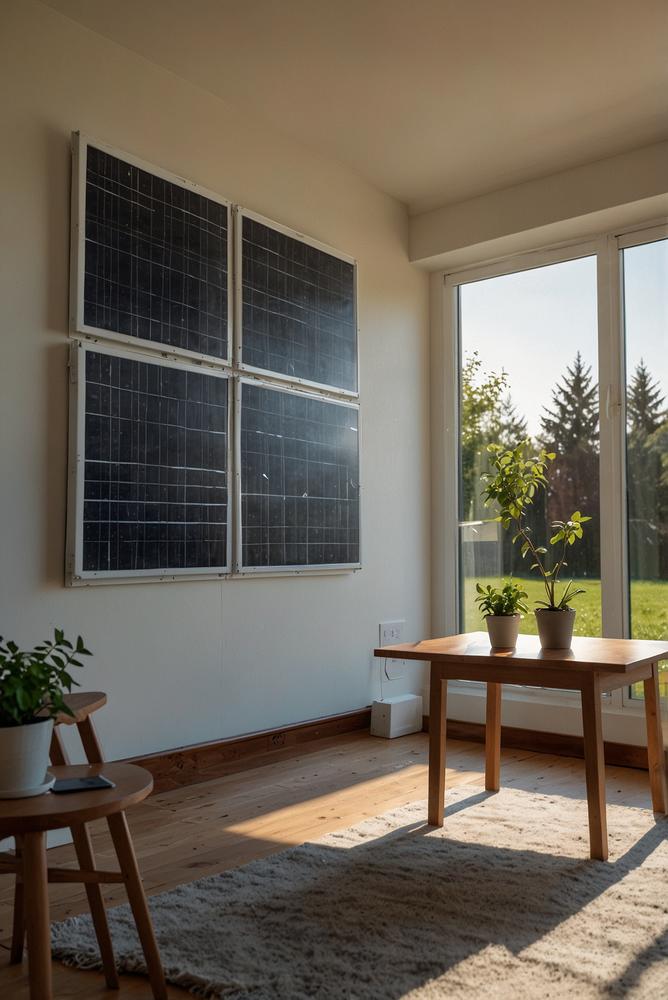 Heller Raum mit Solaranlagenkomponenten und Wechselrichter