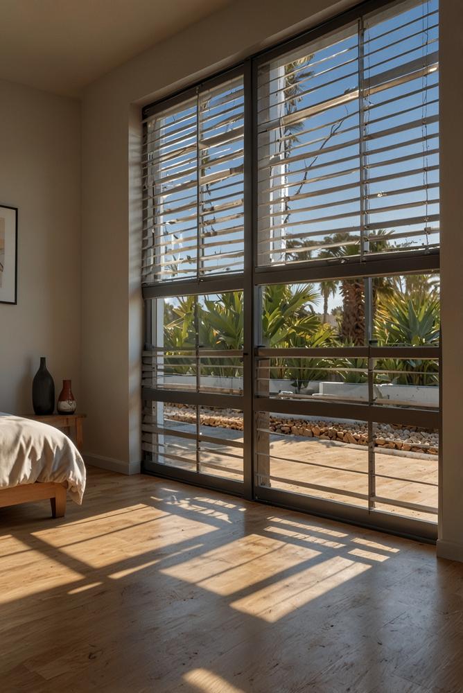 Helles Wohnzimmer mit neuen Fenstern und Rollläden