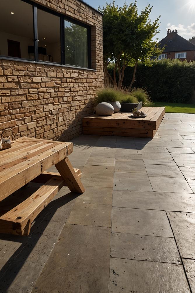 Helle Terrasse mit Gefälle und moderner Entwässerung