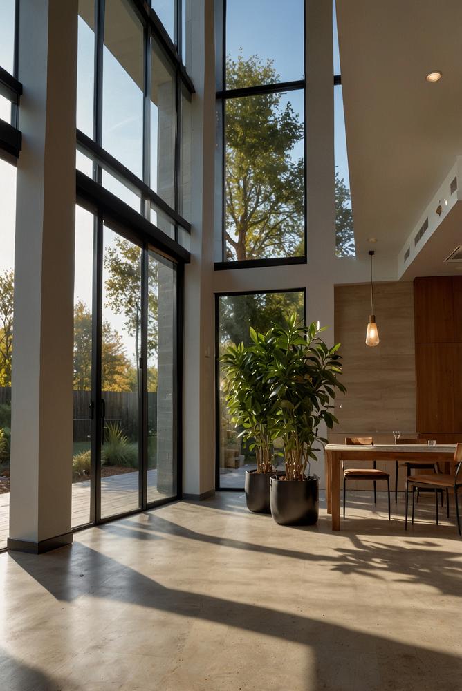 Moderner heller Raum mit Schallschutzmaßnahmen und Sonnenlicht