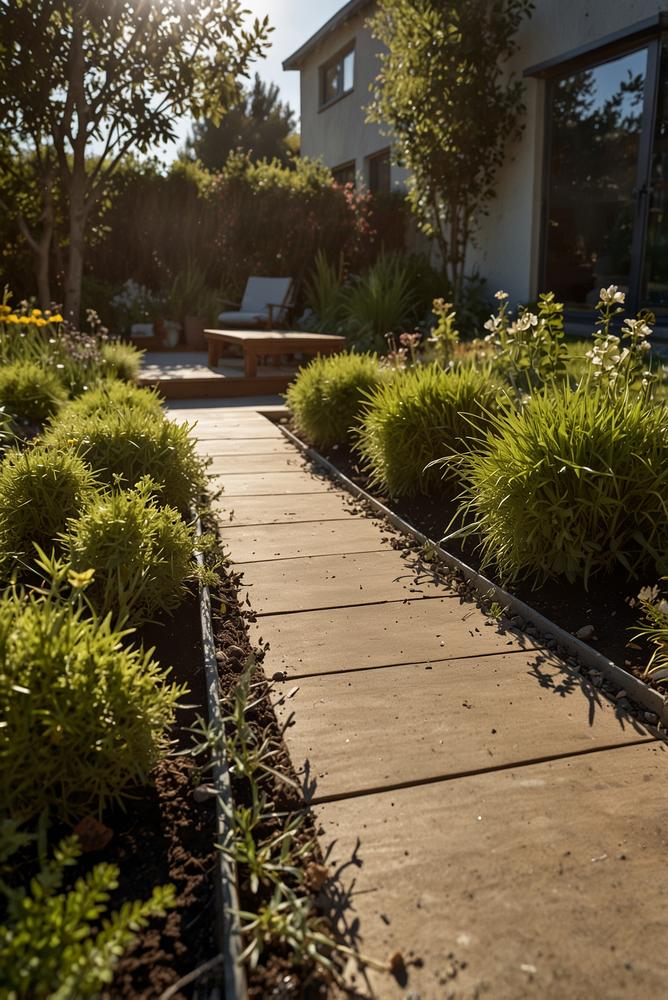 Heller Garten im Fruehling mit entfernten Wildkraeutern