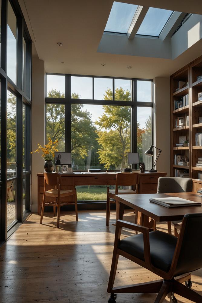 Heller moderner Raum zur Vertragsbesprechung vor Hausbau