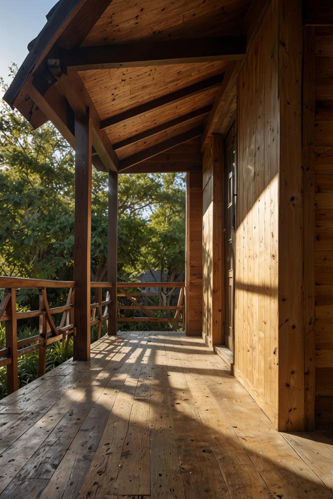 Vordach aus Holz hell und lichtdurchflutet