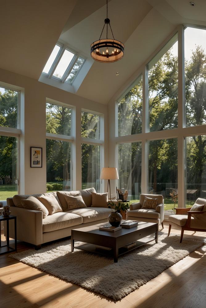 Helles, modernes Zimmer mit gedämmten Fensterrahmen gegen Schimmel