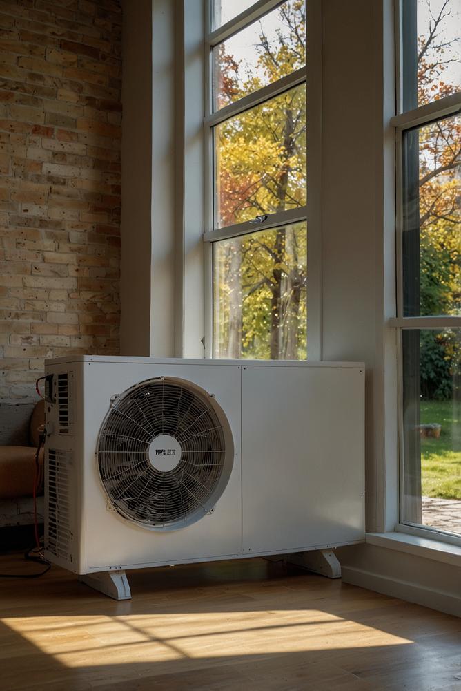 Moderne Wärmepumpen im hellen Raum mit Sonnenlicht