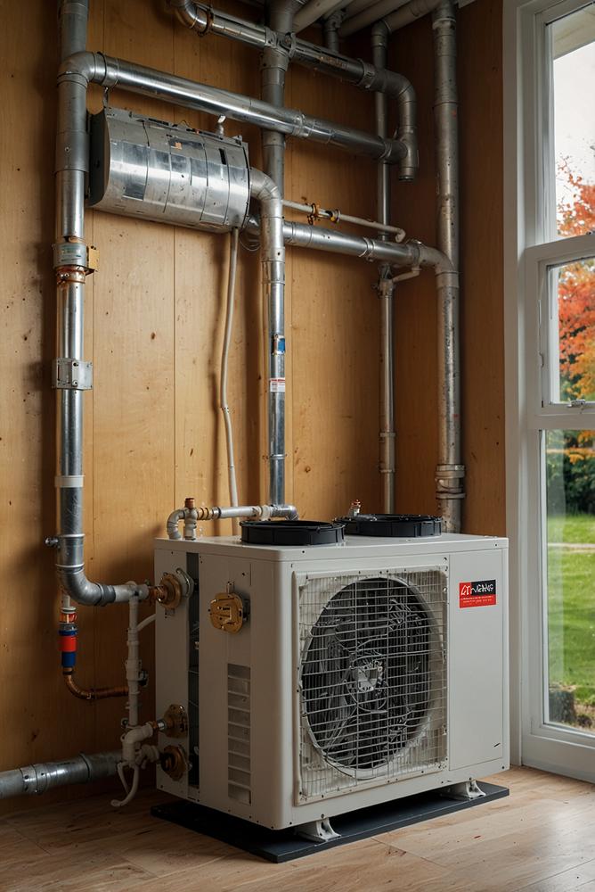 Helle, moderne Heizungsanlage mit Wärmepumpe in hellem Raum